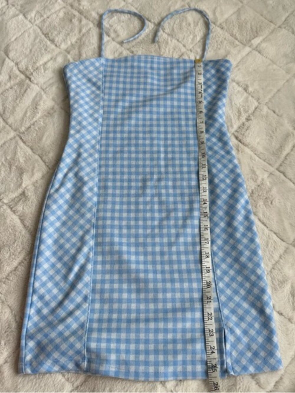 Emily June | Blue & White Check Halter Strap Plaid Bodycon Dress | Size Medium - Picture 10 of 10
